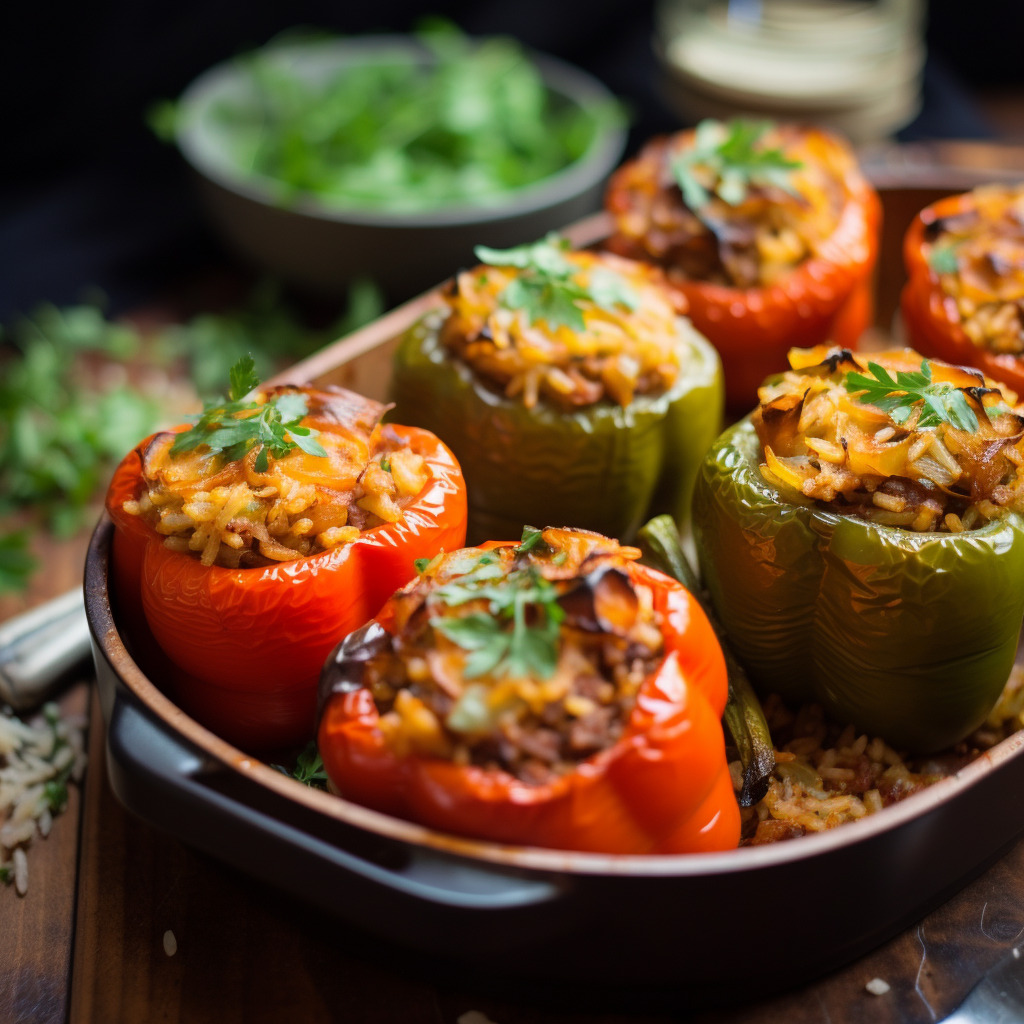 Vegetable and Aged Basmati Stuffed Peppers - Sattvic Recipes